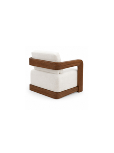 Fauteuil moderne en bois massif avec revêtement crème et accoudoirs arrondis, chaise longue de luxe pour salon, hôtel, café, mobilier - Product Image 4
