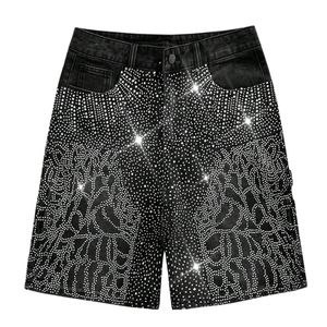 Shorts de Mezclilla Negros con Pedrería Personalizados para Hombre, Jeans Brillantes de Lujo, Estilo Urbano, Holgados, Moda de Verano, OEM, ODM, Venta al Por Mayor - Product Image 1