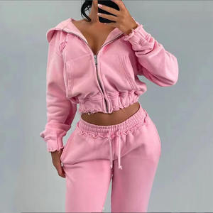 Ensemble de survêtement brodé ton sur ton de haute qualité OEM pour femme, style streetwear vintage délavé à l'acide, avec sweat à capuche court - Product Image 6
