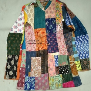 Nouveau hiver mode coton Kantha Patchwork multicolore unisexe vestes/sweats à capuche fournisseur en gros de l'inde - Product Image 5