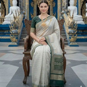 Ready Wear Premium Silk <b>Saree</b> <b>Blouse</b> Set Traditional Indian Pakistani Clothing for Party Floor-Length Wrinkle Free Quick Dry - Product Image 1