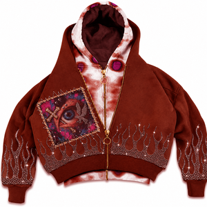Sweat à capuche double personnalisé avec impression sérigraphique en strass, effet délavé soleil, design tendance premium, unisexe - Product Image 5