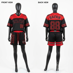 180 GSM Premium <b>Mesh</b> Jersey Short <b>Set</b> Red Black Panel Custom Tackle Twill Team Wear Women's <b>Sets</b> - Product Image 2