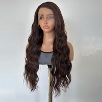 Perruques synthétiques Lace Front 13x4 pré-plumées avec baby hair, couleur marron, longues et volumineuses, à ondulations profondes, pour femmes noires - Vente en gros