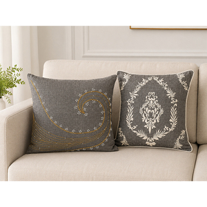 Premium Cotton Linen Embroidered Cushion <b>Cover</b> with Fringed Edge | Decorative <b>Throw</b> Pillow <b>Cover</b> for <b>Sofa</b>, Living Room & Home - Product Image 3
