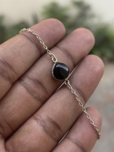 Handmade 925 Sterling <b>Silver</b> Bezel Setting Bracelet Solid Onyx Gemstone Natural Black Pear Cabochon Link <b>Chain</b> for Gifts - Product Image 2