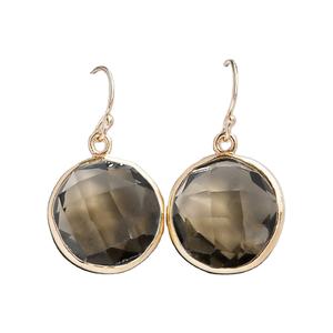 Pendientes de cuarzo ahumado redondos de diseño personalizado – Joyería artesanal con gancho para la oreja para mujer - Product Image 1