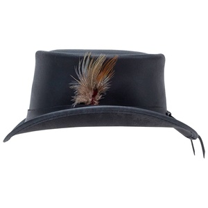 Leather Fashion Top Hat with <b>Feather</b> <b>Black</b> Formal Unisex Adult Adjustable 56-58CM - Product Image 2