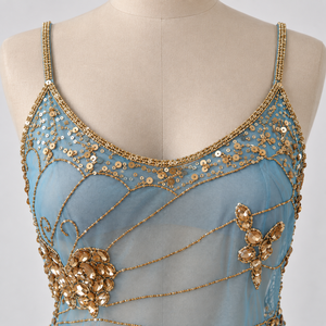 Blue Mesh Dance Camisole Leotard Rhinestone <b>Sequin</b> Stage Performance <b>Top</b> Custom Showwear for <b>Women</b> - Product Image 5