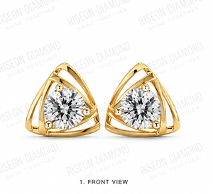Modern geometric triangle <b>stud</b> earrings with brilliant round solitaire diamonds in open gold frame setting for elegant daily wea - Product Image 3