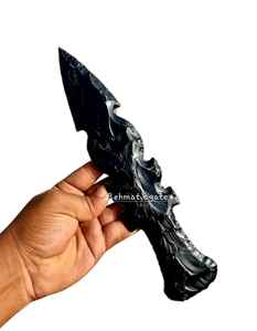Dague tactique artisanale en obsidienne noire, pointe/lame de flèche (finition brute) - Product Image 1