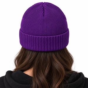 Bonnet unisexe en tricot côtelé doux, chaud et confortable, extensible, texture côtelée, revers plié, idéal pour l'hiver, style facile - Product Image 2