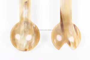 Servidor de ensalada de cuerno multiusos étnico cuchara de cuerno de búfalo decorativa utensilios de madera Natural India Cocina Comida USO COMERCIAL - Product Image 4