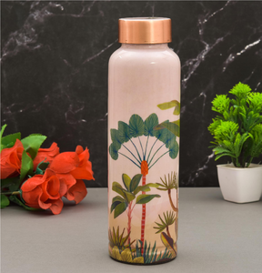 Bouteille d'eau en cuivre imprimée émail 1000 ml réutilisable écologique pour le yoga et le bureau motif floral - Product Image 2