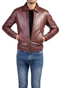 <b>Men</b> Rugged Leather <b>Jacket</b> Genuine Leather Casual Zip Front Durable Comfortable Outdoor Regular Fit Outerwear - Product Image 5