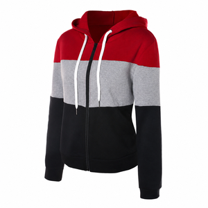 Sweat à capuche zippé color block personnalisé pour femme, en molleton décontracté, vente en gros - Product Image 1