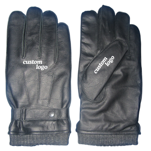 Guantes de piel de oveja genuina con logotipo personalizado, unisex, cálidos para invierno, térmicos, con puños acanalados y correa ajustable para la muñeca. - Product Image 2