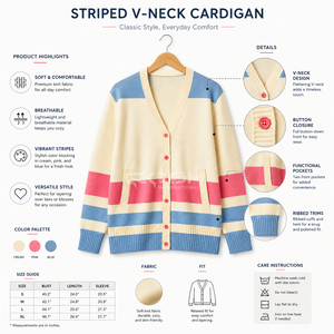 Cardigan tricoté brodé pour femme Cosh International, style universitaire grec, en acrylique et polyester, couleur unie, pull décontracté - Product Image 6