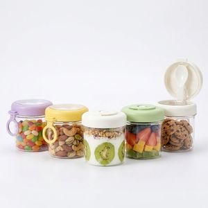 Wholesale Candy <b>Jar</b> Portable Round PET Clear <b>Plastic</b> Snack Storage <b>Jar</b> <b>with</b> Spoon <b>Lid</b> for Yogurt Cereal Vietnam Factory OEM ODM - Product Image 1