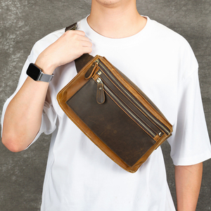 Bolso Bandolera de Cuero Genuino Crazy Horse para Hombre, Riñonera de Cuero, Bolso de Hombro para Viaje, Bolso de Pecho de Cuero para Hombre - Product Image 2