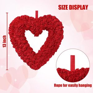 Ghirlanda a Cuore da 13 Pollici per San Valentino, Ghirlanda di Fiori Artificiali in Schiuma con Rose Rosse per Porta d'Ingresso, Finestra, Parete, Casa, Matrimonio - Product Image 2