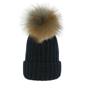 Unisex Custom Logo Ribbed Wool Knit <b>Beanie</b> Pom Pom Winter Cuffed <b>Hat</b> Character Breathable Waterproof Adjustable for Men <b>Women</b> - Product Image 1