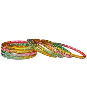 Hot Selling Multi Color Kashmiri Raindrop <b>Glass</b> <b>Bangles</b> Set with Bezel Setting and Pearl Wedding and Festive Wear Gift - Product Image 3