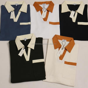 Prenda de punto tipo gofre de algodón y elastano, de manga corta, estilo clásico, ecológica, estilo 'Old Money' de los 80, corte holgado, teñida, a rayas, para golf. - Product Image 5