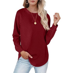 Sudadera de cuello redondo de color liso para mujer, top informal de algodón de manga larga con bolsillos, ropa de otoño - Product Image 1