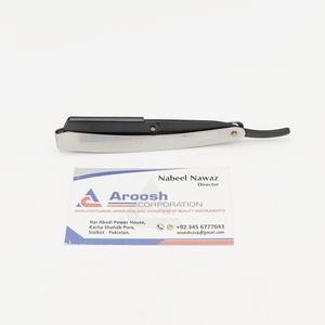 Maquinilla de afeitar recta de peluquero profesional de acero sostenible plateado y negro de alta calidad, logotipo personalizado, uso profesional, cara y cuerpo - Product Image 2