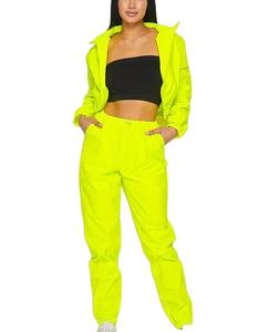 Fermeture éclair vers le haut Soft Shell Froissé Survêtement Pantalon 2 Pièces Ensemble Hommes Avec Passepoil Poignets Élastiques Unisexe Nylon Coupe-Vent Survêtement - Product Image 4