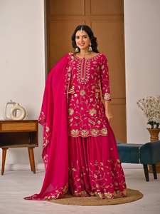 Ramdev Trading Kurta Moderna para Mujer, para Fiestas, de Seda Chinnon Pura, de Secado Rápido, Corte Regular, para Todas las Temporadas, con Bordado Intenso, para Diwali - Product Image 3