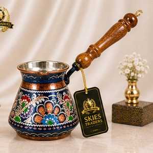 Golden Floral Embossed Turkish <b>Coffee</b> Pot Traditional Metal Cezve With Wooden Handle For Stovetop <b>Coffee</b> Brewing - Product Image 5