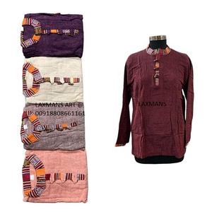 Tibetan Style Cotton Hemp Coloured Kurta/<b>Kurti</b> for Unisex Ethnic Fashion Wholesale Supplier From India - Product Image 1
