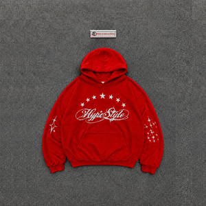 Red Hype Style Oversized Hip Hop Print Front Logo Regular Sleeve Winter Wear Fashion Top Cozy <b>Pullover</b> Hoodie Embroidered 100% - Product Image 5