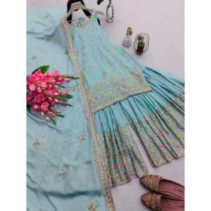 Conjunto de traje de fiesta de diseñador para mujer con hilos bordados, ropa de noche elegante de trabajo - Product Image 1