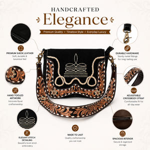 Bolso de Hombro Occidental de Cuero Genuino Premium para Mujer, Bolso de Diseño Floral Grabado, Estilo Vintage para Viajes Diarios, Bolso de Moda - Product Image 5