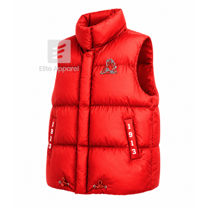 Custom Delta Sigma Theta sorority <b>Puffer</b> vest embroidered logo on front red and <b>white</b> color sleeveless <b>jacket</b> for female - Product Image 2
