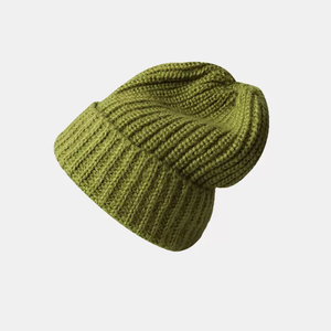 Bonnet en tricot rouge 100% acrylique unisexe, décontracté, chaud pour l'hiver, couleur unie, fait main pour adultes 56-58CM - Product Image 3