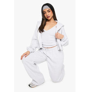 Conjunto Casual de Dos Piezas para Mujer, Top Corto con Capucha de Color Sólido y Pantalones con Cordón, Corte Holgado, Ropa Deportiva para Todas las Temporadas - Product Image 5