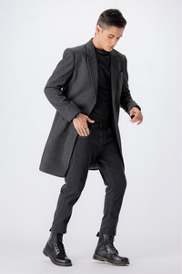 Abrigo largo de lana para hombre OEM, cuello vuelto, abotonadura sencilla, abrigo cálido de invierno, venta al por mayor - Product Image 5
