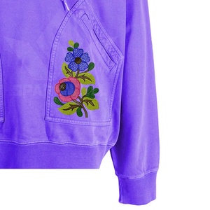For Cotton Half Zip Hoodie with Floral Embroidery Pockets Unisex Oversized Casual Knitted Fleece Autumn Wear - Product Image 2