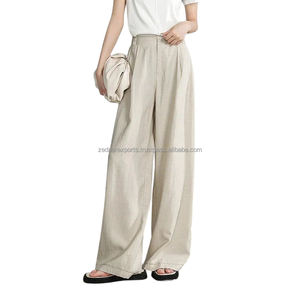 Pantalon droit d'affaires personnalisé pour femmes avec plis, taille extensible et conception respirante, styles variés pour vêtements de travail d'été - Product Image 1