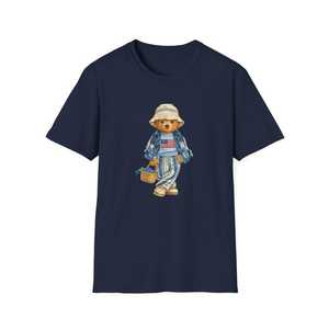 Camiseta Azul Claro para Mujer con Estampado de Oso, Cuello Redondo, Manga Corta, Casual, 100% Algodón, Transpirable, Corte Regular - Product Image 5