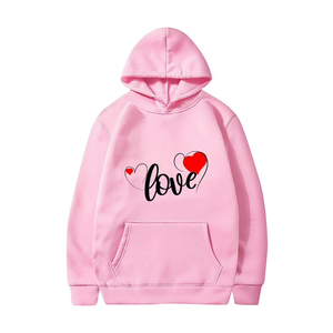 Sudadera con capucha rosa ligera de manga larga con estampado gráfico de corazón y amor, sudadera con capucha moderna con logo personalizado para mujer - Product Image 3
