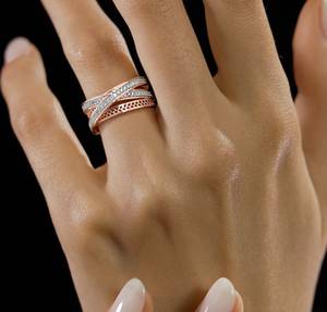 Anillo de Compromiso Ajustable de Plata de Ley 925 con Diamante, Chapado en Oro Rosa, Estilo Minimalista, Joyería para Mujer - Product Image 3