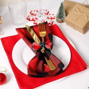 Porte-serviettes nœud rouge faits main avec clochette pour Noël, dîner, banquet, mariage, repas festifs - Product Image 5