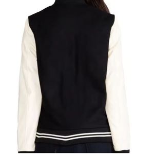 Chaqueta Varsity Unisex Negra y Crema con Bloques de Color, Cierre de Botones, Estilo Preppy, Corte Regular, para Otoño - Product Image 6