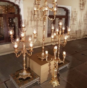 Baroque Silver Candelabra Embossed <b>Tall</b> Candelabra 5 Arms Decorated Hand Carved Aluminium Metal Accented for Indoor & Outdoor - Product Image 4