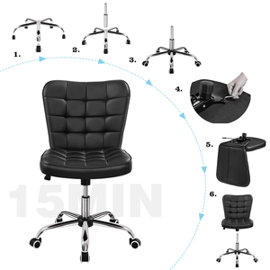 Modern Tufted Faux Leather Executive Desk <b>Chair</b> <b>Black</b> Comfortable PU Leather <b>Office</b> Armless <b>Chair</b> - Product Image 5